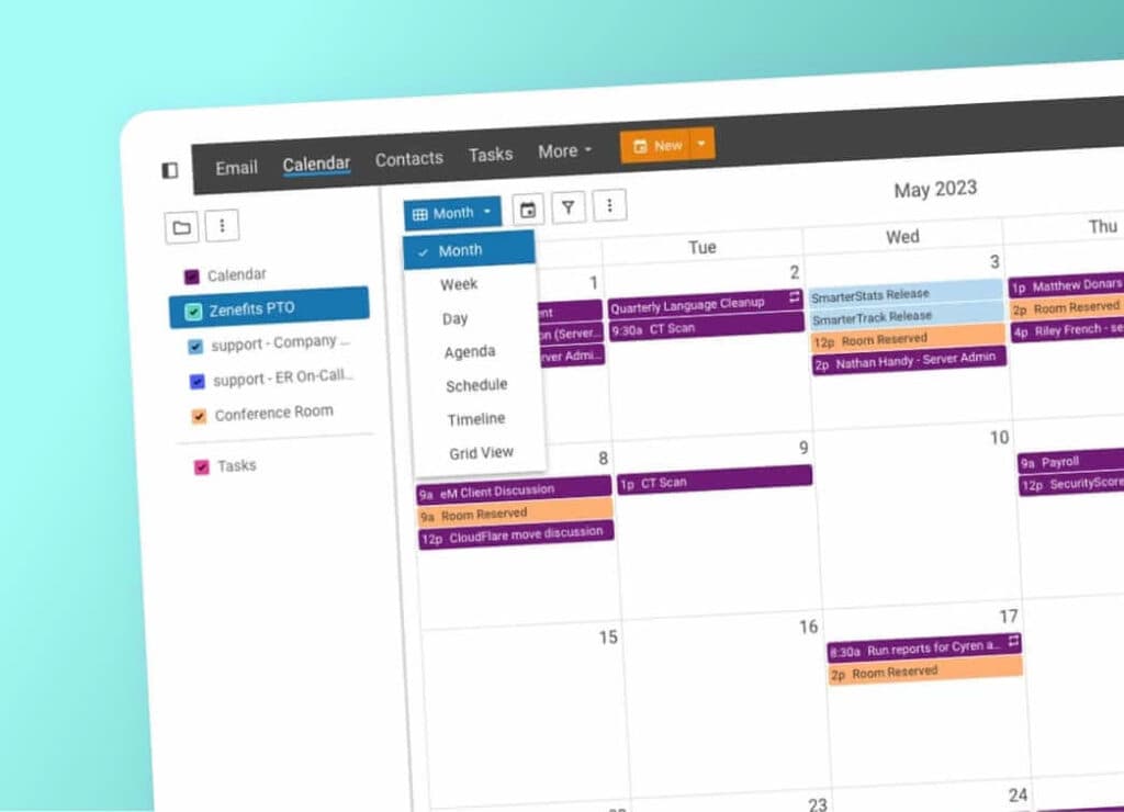 Screenshot of Enterprise Email Hosting calenders and task scheduling feature.