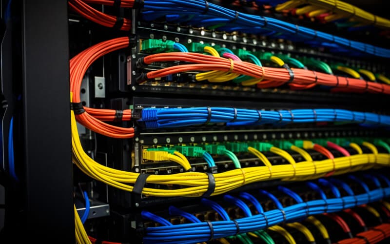 Organized network cables in server rack