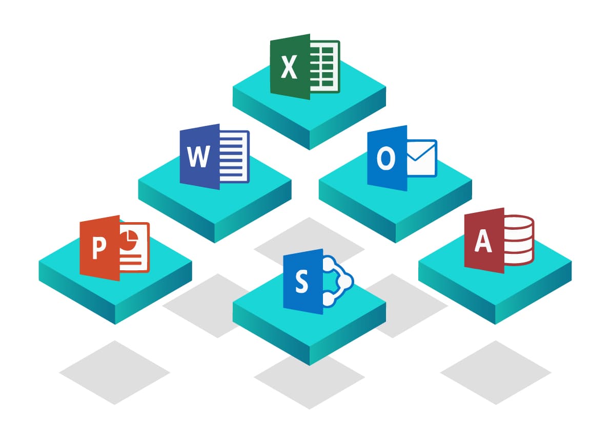Vector image of a few Microsoft 365 services.