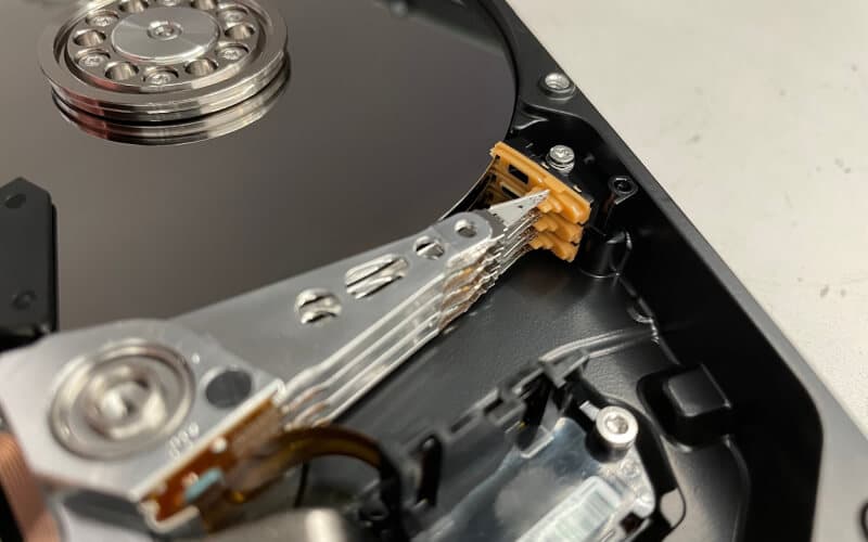 Close-up of a hard disk drive