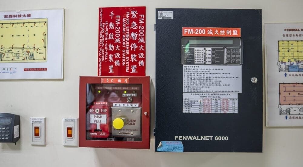  Fire safety monitoring panels in a server facility