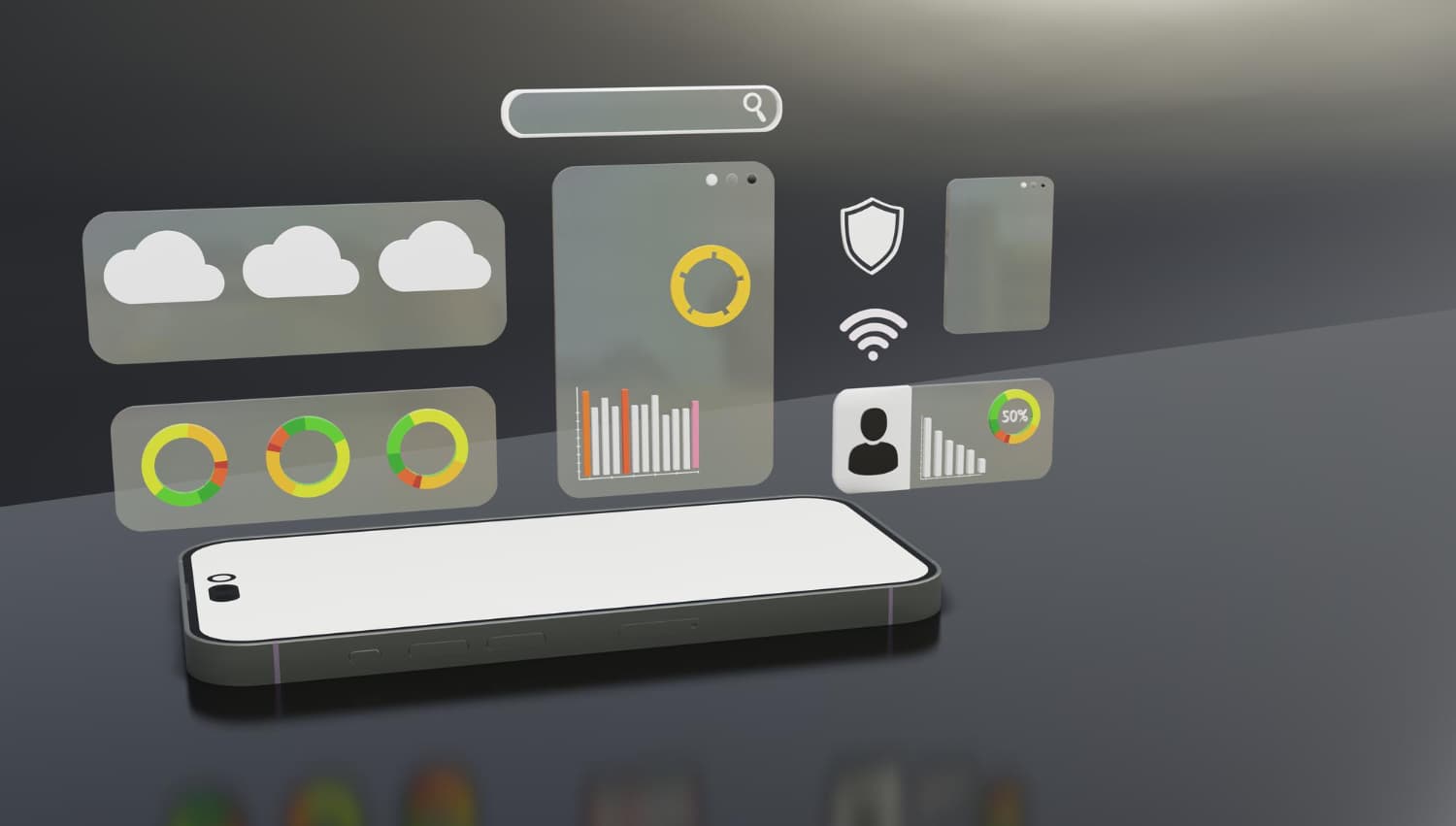 Smartphone with intuitive dashboard interface and analytics graphics, highlighting our user-friendly web control panel.